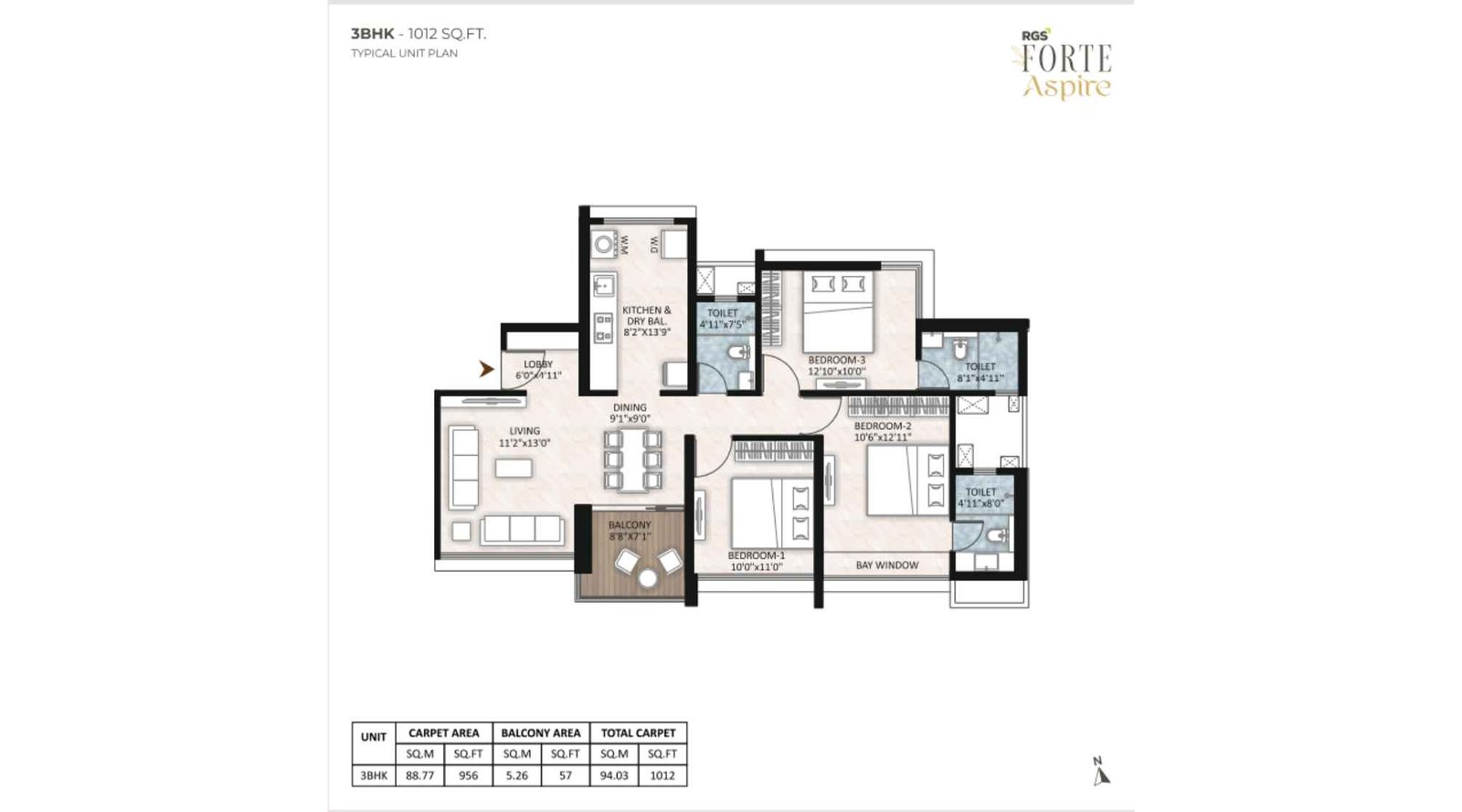RGS-Forte-Aspire-3-BHK-Floor-Plan-1012-sqft